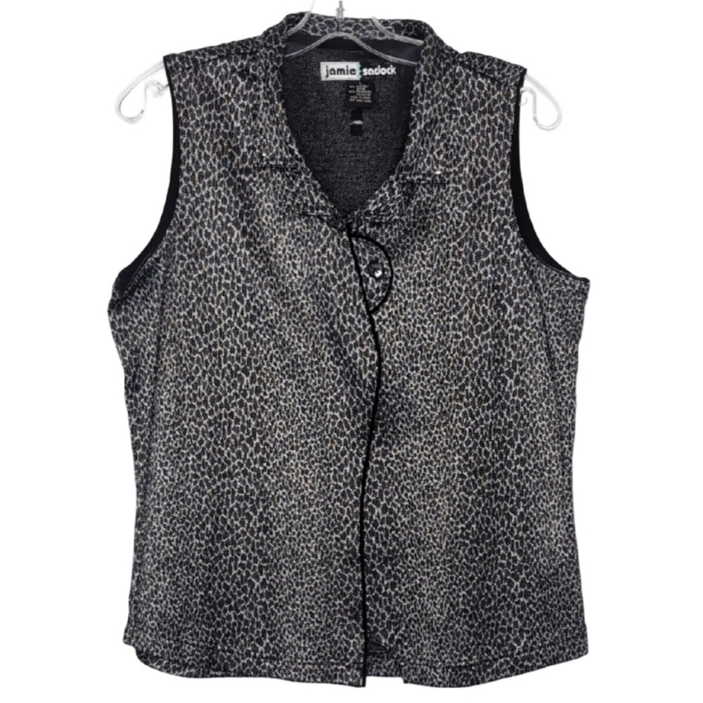Jamie Sadock Women's Large Grey Black Animal Print Stretch Knit Sleeveless Top